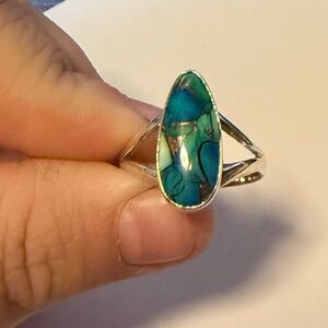 Genuine 925 Silver and Peacock Dahlia Turquoise Ring Size 9
